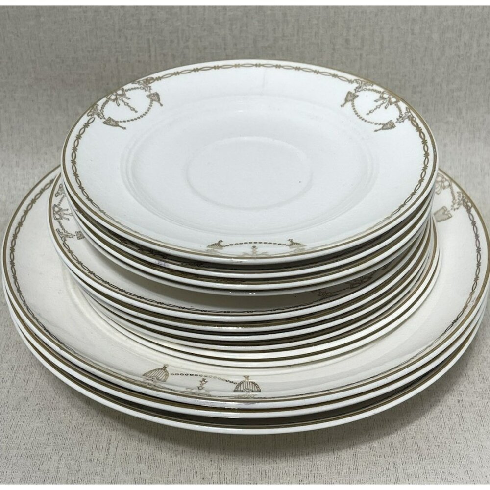 12 Piece Lot Symphony Salem 23 karat gold 4 Saucers 5 Bread Plate 3 Bowl Stained